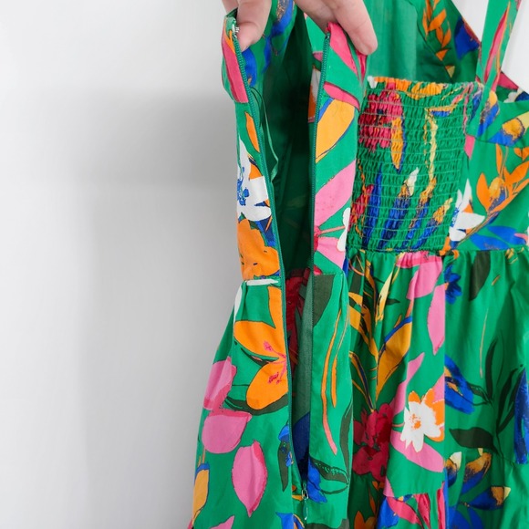 J. Crew Green Floral Halter Tiered Midi Dress Womens Size 8 Preppy Garden Party - Picture 7 of 8